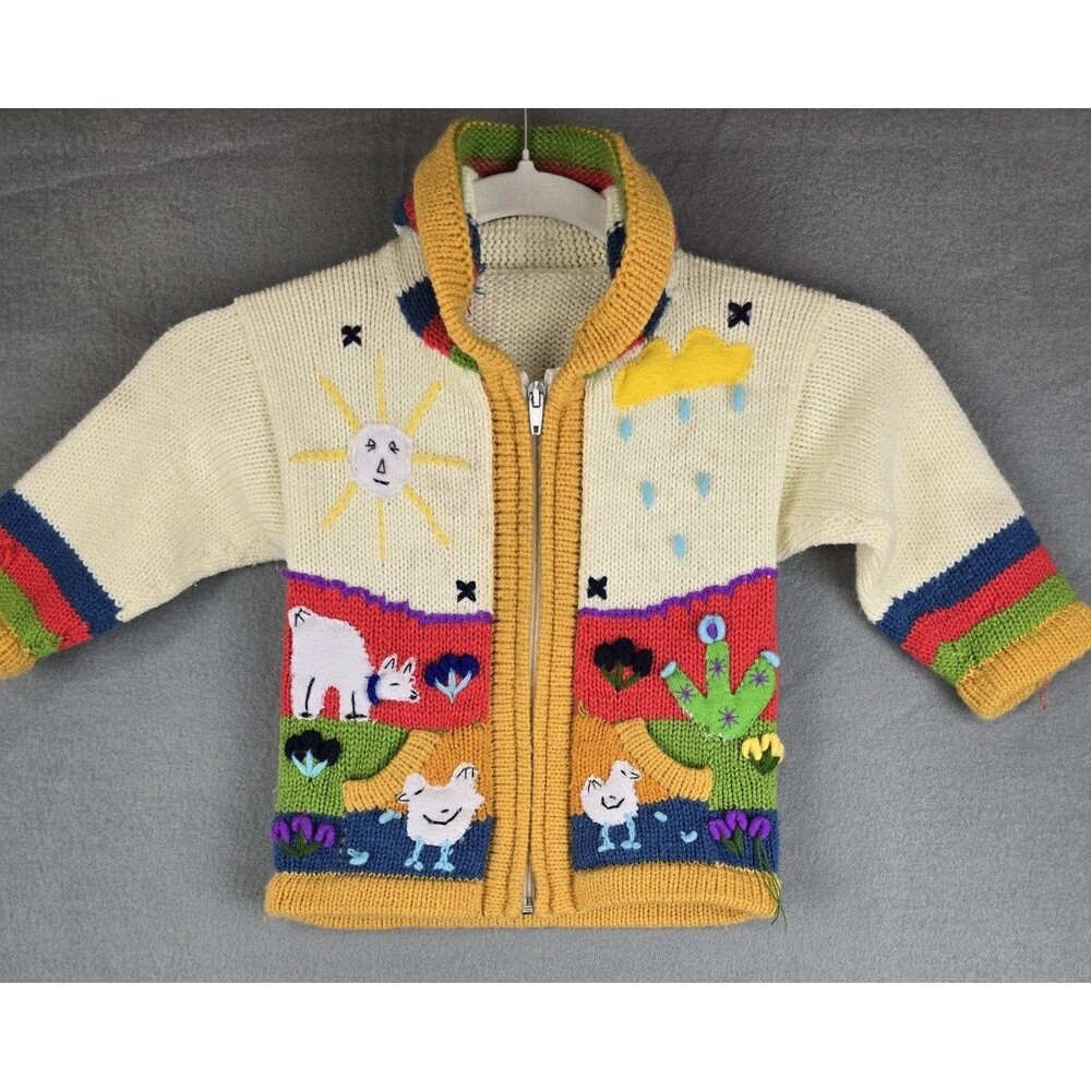 Arpillera Handmade Peruvian Sweater Girls 2T Zip Up Artisan Folkcore Cottagecore